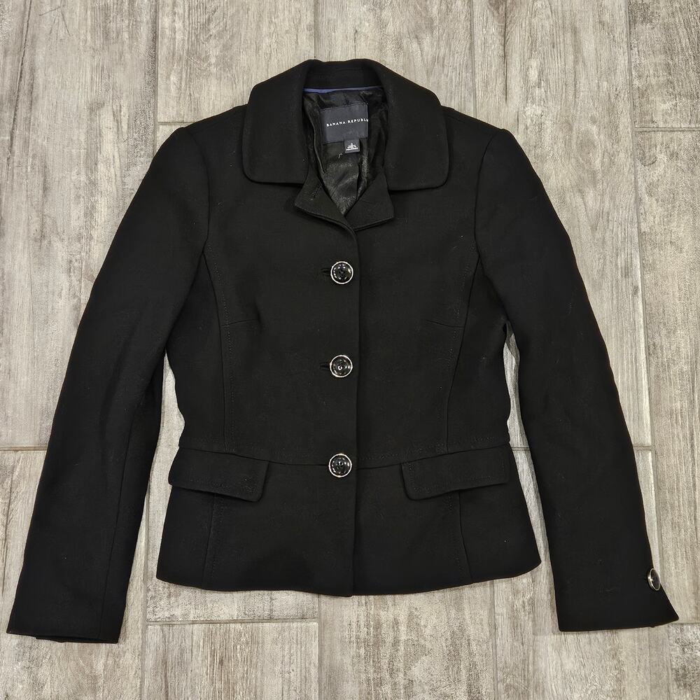 Banana Republic Blazer Womens 0 Black Wool Blend Business Career Winter‎ Jacket